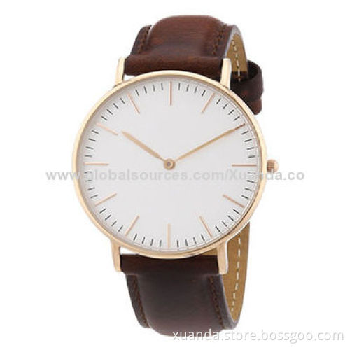 Color restoring genuine leather strap stainless steel watches, ultrathin rose gold steel case